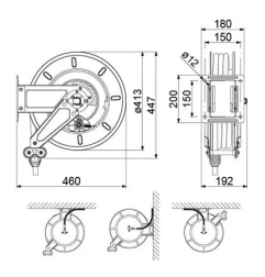 Enrollador de mangueras abierto para montaje mural longitud de tubo 10m empalme 1/2" tubo ø DN13mm
