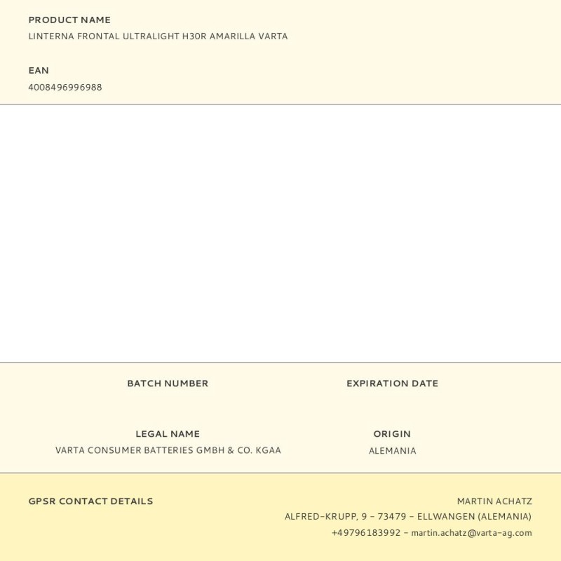 Linterna frontal ultralight h30r amarilla varta