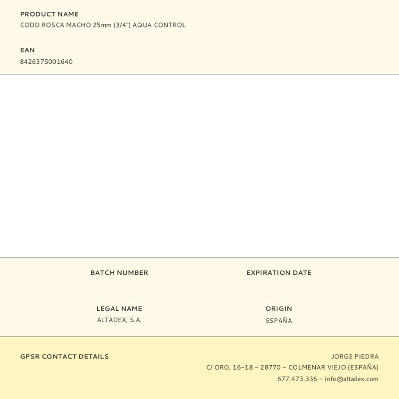 Codo rosca macho 25mm (3/4") aqua control