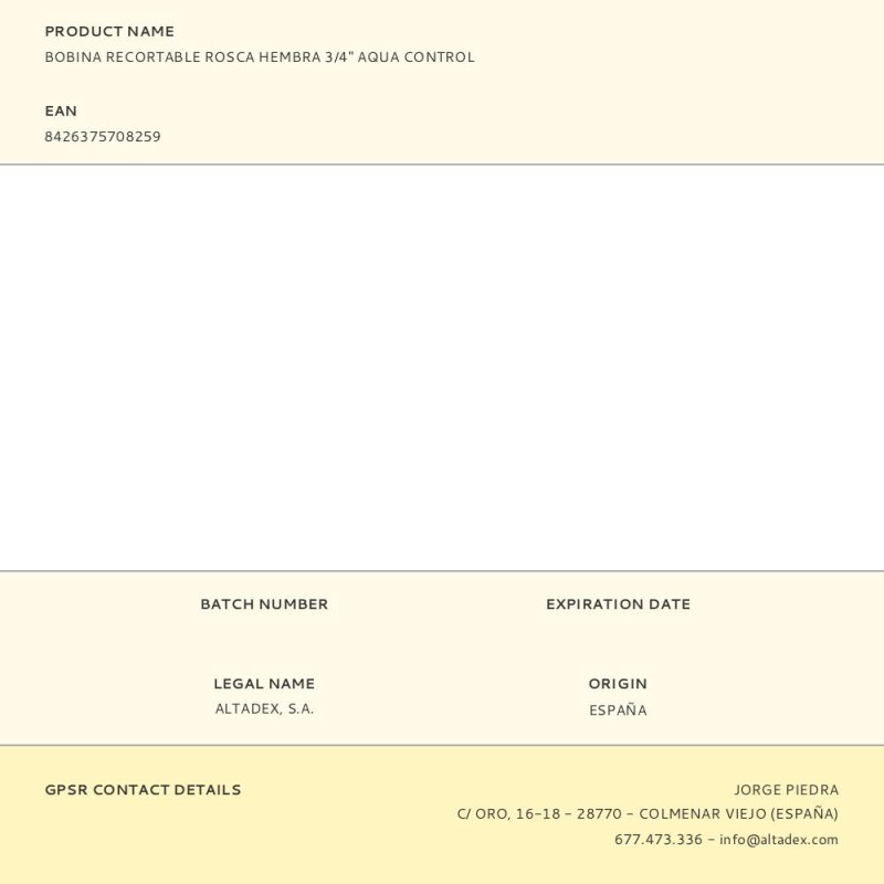 Bobina recortable rosca hembra 3/4" aqua control