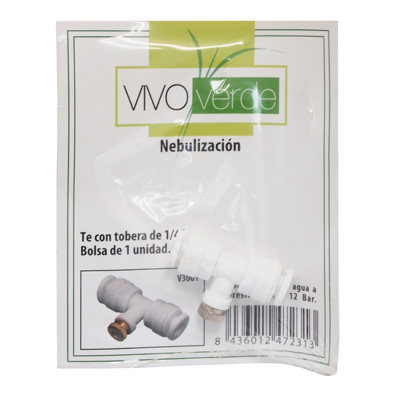 Conexion "t" de nebulización 1/4" con tobera incluida vivo verde