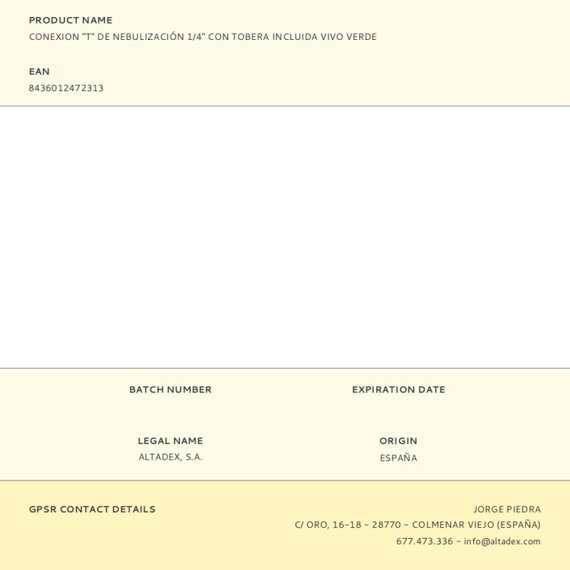 Conexion "t" de nebulización 1/4" con tobera incluida vivo verde