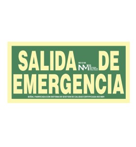 Cartel de evacuación "salida de emergencia" (pvc 1mm) clase a 30x15cm normaluz