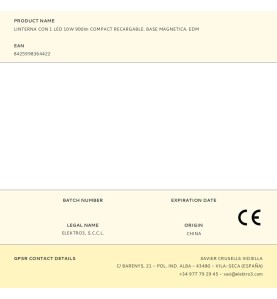 Linterna con 1 led 10w 900lm compact recargable. base magnetica. edm
