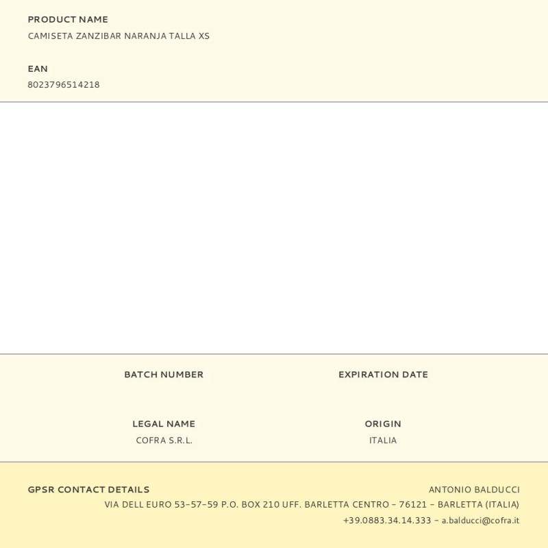 Camiseta zanzibar naranja talla xs