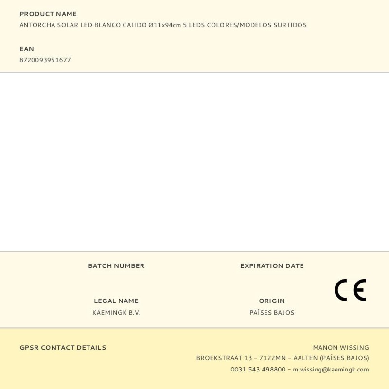 Antorcha solar led blanco calido ø11x94cm 5 leds colores/modelos surtidos