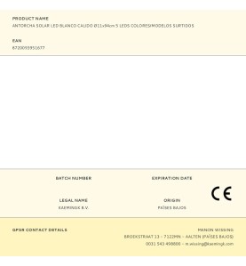 Antorcha solar led blanco calido ø11x94cm 5 leds colores/modelos surtidos