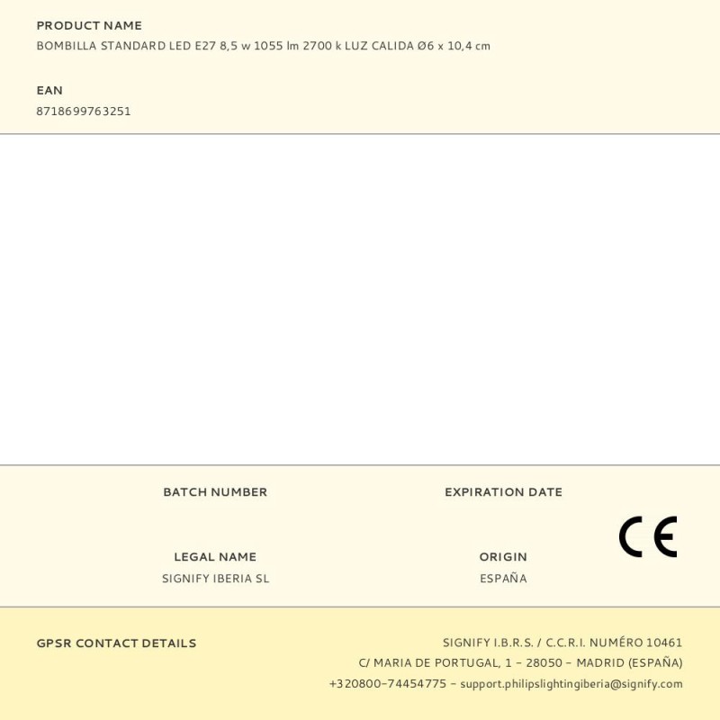 Bombilla standard led e27 8,5 w 1055 lm 2700 k luz calida ø6 x 10,4 cm