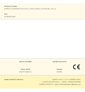 Bombilla standard led e27 8,5 w 1055 lm 6500 k luz fria ø6 x 10,4 cm