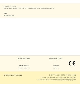 Bombilla standard led e27 13 w 2000 lm 2700 k luz calida ø7 x 12,1 cm