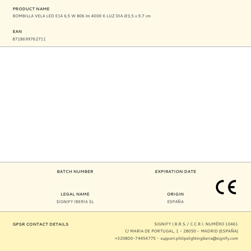 Bombilla vela led e14 6,5 w 806 lm 4000 k luz dia ø3,5 x 9,7 cm