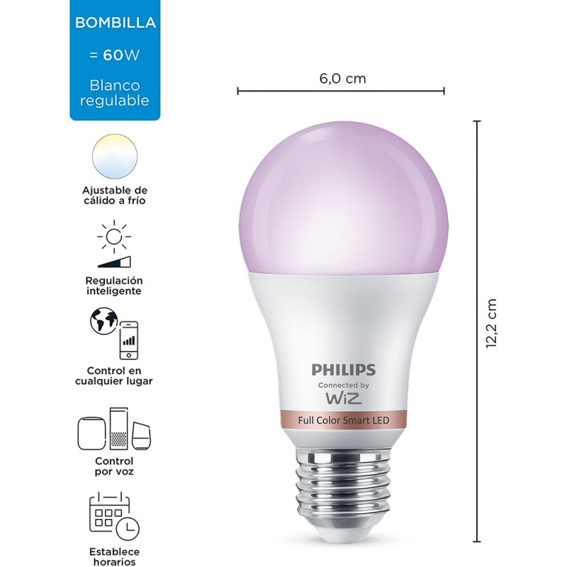 Bombilla inteligente standard e27 8,5 w 806 lm 2200-6500 k full colors