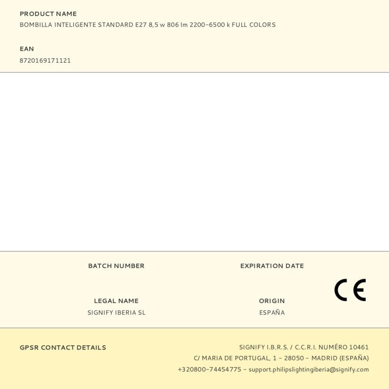 Bombilla inteligente standard e27 8,5 w 806 lm 2200-6500 k full colors