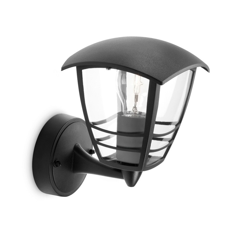 Aplique exterior creek e27 60 w sin bombilla, color negro, luz hacia arriba