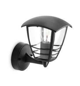 Aplique exterior creek e27 60 w sin bombilla, color negro, luz hacia arriba