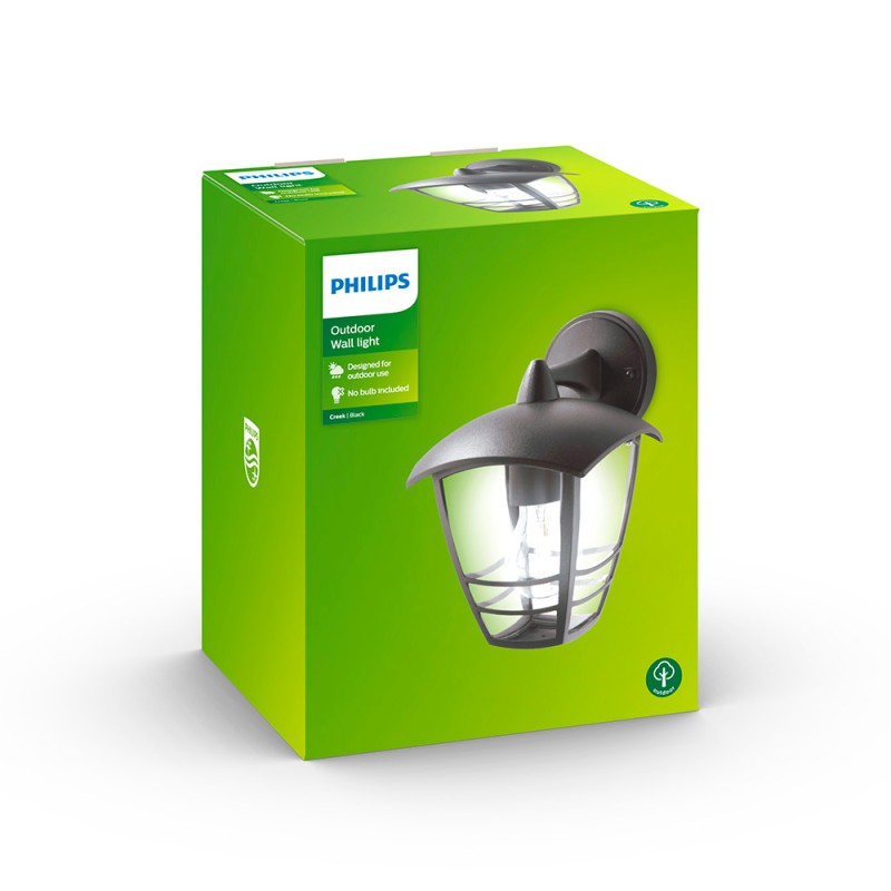 Aplique exterior creek e27 60 w sin bombilla, color negro, luz hacia abajo