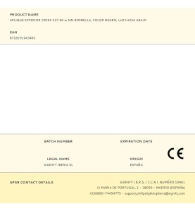 Aplique exterior creek e27 60 w sin bombilla, color negro, luz hacia abajo
