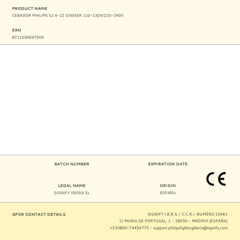 Cebador philips s2 4-22 sin/ser 110-130v/220-240v