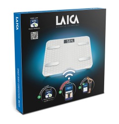 Bascula de baño smart bluetooth con cálculo de la composición corporal, color blanco, máximo 180 kg