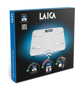 Bascula de baño smart bluetooth con cálculo de la composición corporal, color blanco, máximo 180 kg