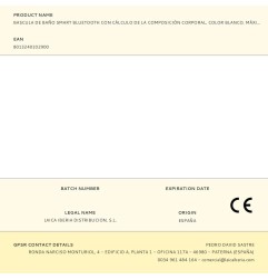 Bascula de baño smart bluetooth con cálculo de la composición corporal, color blanco, máximo 180 kg