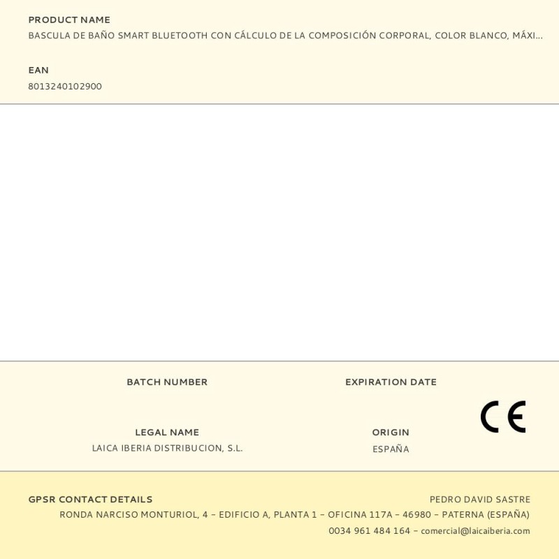 Bascula de baño smart bluetooth con cálculo de la composición corporal, color blanco, máximo 180 kg