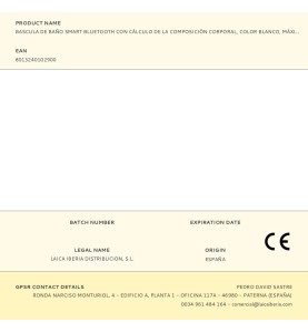 Bascula de baño smart bluetooth con cálculo de la composición corporal, color blanco, máximo 180 kg