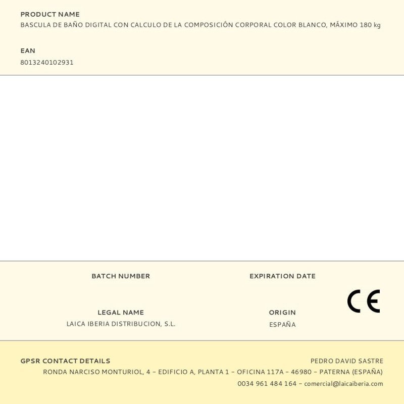 Bascula de baño digital con calculo de la composición corporal color blanco, máximo 180 kg