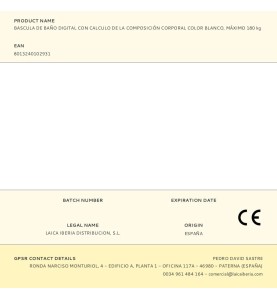 Bascula de baño digital con calculo de la composición corporal color blanco, máximo 180 kg