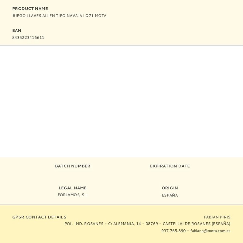 Juego llaves allen tipo navaja lq71 mota