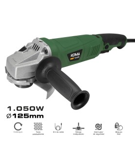 Amoladora angular electrica con maletin, ø125 mm, 1050 w