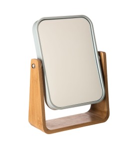 Espejo de baño con pie de bambú-blanco coleccion "naturéo"