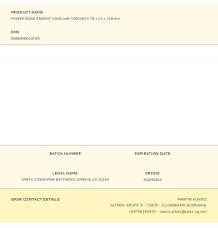 Power bank energy 5.000 mah 100/240 v 74 x 11 x 138 mm