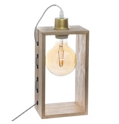 Lámpara rectangular de madera de sobremesa e27 14 x 9.6 x 28 cm (bombilla no incuida)