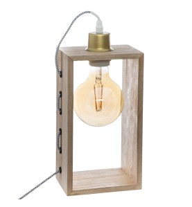 Lámpara rectangular de madera de sobremesa e27 14 x 9.6 x 28 cm (bombilla no incuida)