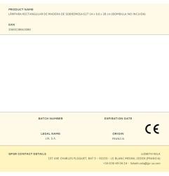 Lámpara rectangular de madera de sobremesa e27 14 x 9.6 x 28 cm (bombilla no incuida)