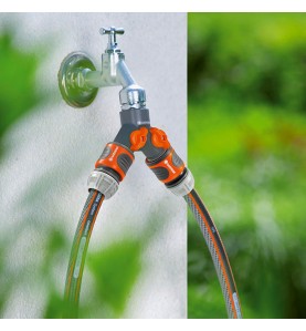Distribuidor doble para grifos de 1/2", 3/4" y 1", blister