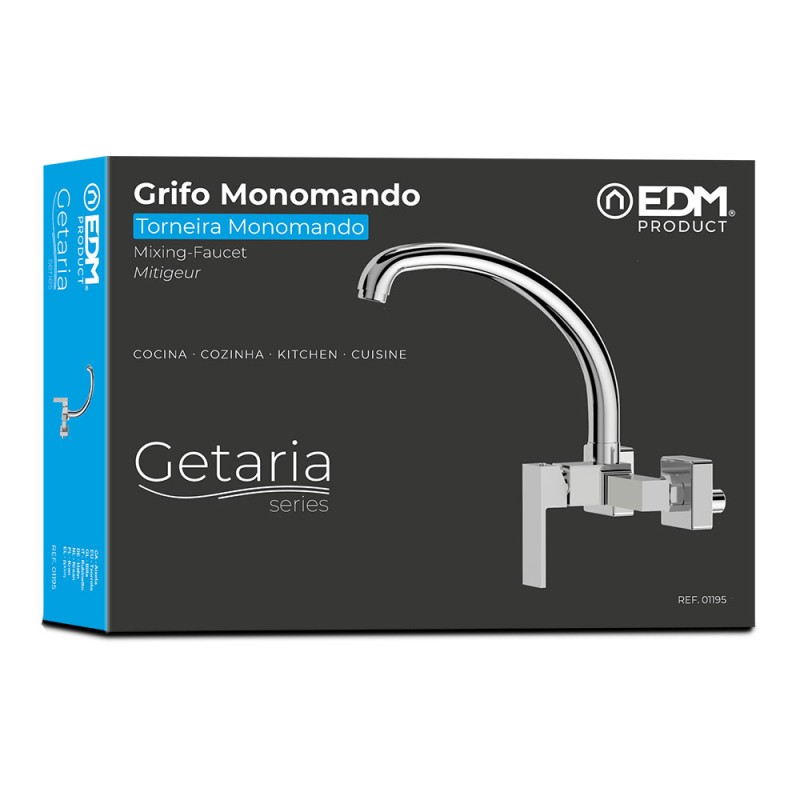 Grifo monomando de cocina caño alto empotrado serie getaria