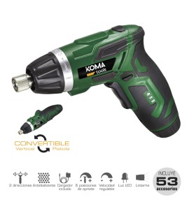 Atornillador a bateria reversible, 3,6v litio-ion 1300 mah, con 53 accesorios, 175 x 148 mm