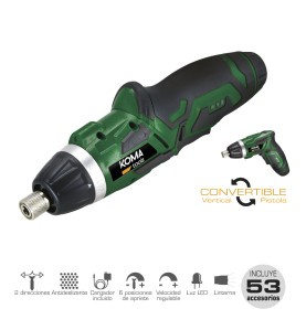 Atornillador a bateria reversible, 3,6v litio-ion 1300 mah, con 53 accesorios, 175 x 148 mm