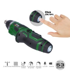Atornillador a bateria reversible, 3,6v litio-ion 1300 mah, con 53 accesorios, 175 x 148 mm