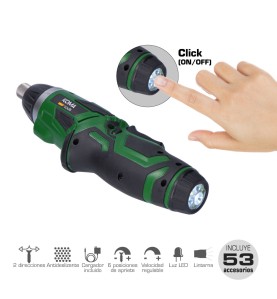 Atornillador a bateria reversible, 3,6v litio-ion 1300 mah, con 53 accesorios, 175 x 148 mm