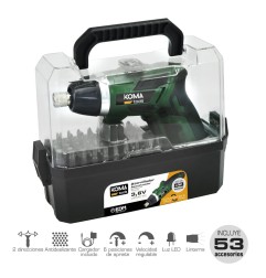 Atornillador a bateria reversible, 3,6v litio-ion 1300 mah, con 53 accesorios, 175 x 148 mm