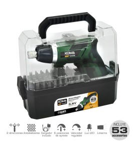 Atornillador a bateria reversible, 3,6v litio-ion 1300 mah, con 53 accesorios, 175 x 148 mm