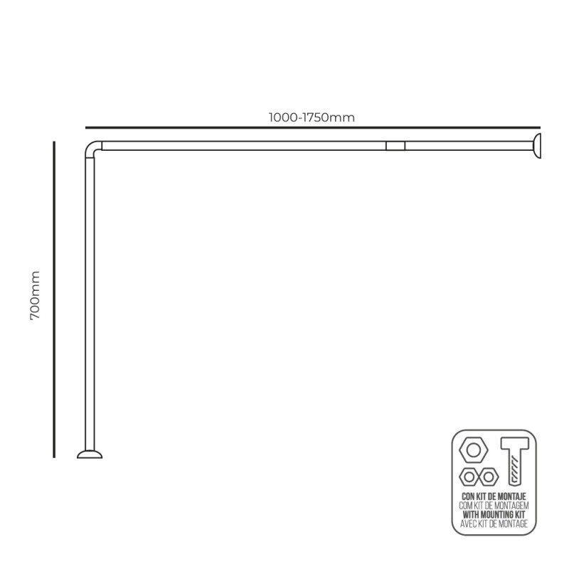 Barra de cortina curva blanca 70 x 100 a 175 cm