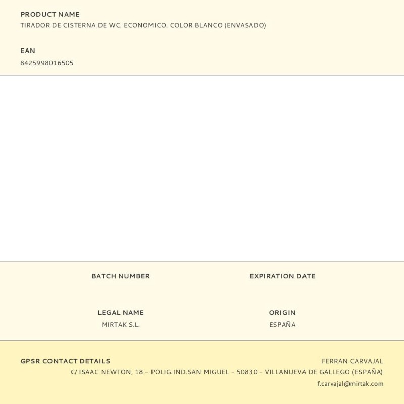 Tirador de cisterna de wc. economico. color blanco (envasado)