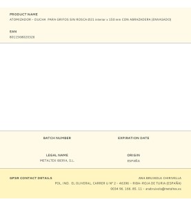 Atomizador - ducha para grifos sin rosca ø21 interior x 150 mm con abrazadera (envasado)
