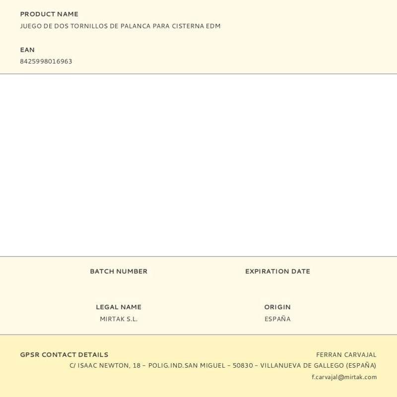 Juego de dos tornillos de palanca para cisterna edm