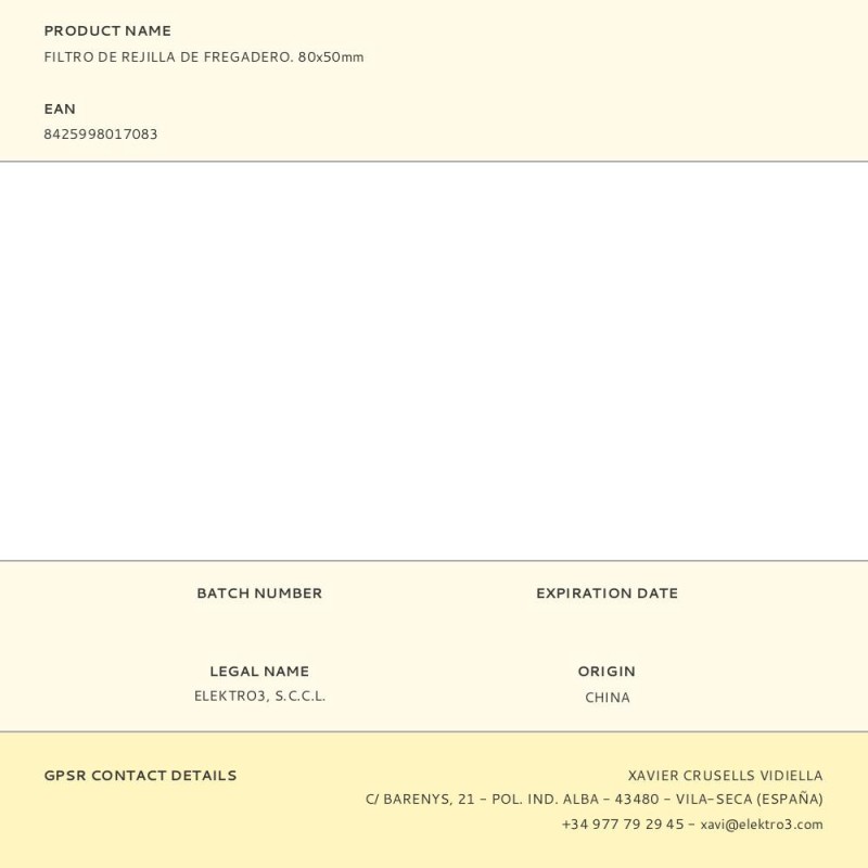 Filtro de rejilla de fregadero. 80x50mm