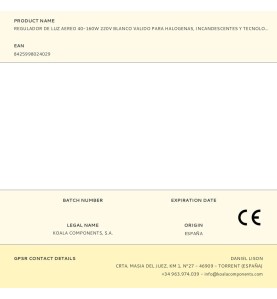 Regulador de luz aereo 40-160w 220v blanco valido para halogenas, incandescentes y tecnologia led